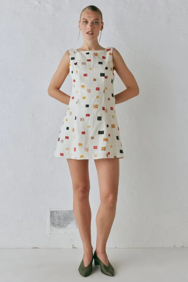 VRG GRL Chloe Linen Mini Dress Tile Women Mini Dresses