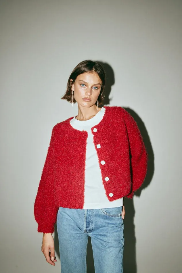 VRG GRL Elsie Knit Cardigan Chilli Women JumpersSweaters