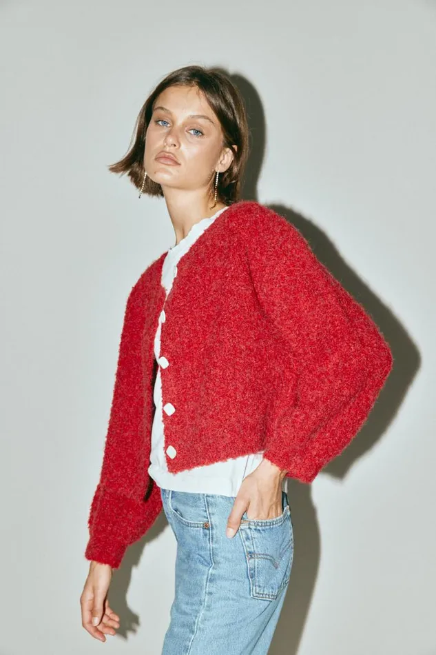 VRG GRL Elsie Knit Cardigan Chilli Women JumpersSweaters