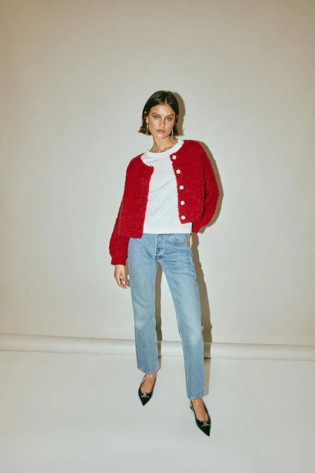 VRG GRL Elsie Knit Cardigan Chilli Women JumpersSweaters