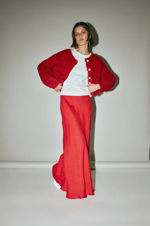 VRG GRL Elsie Knit Cardigan Chilli Women JumpersSweaters