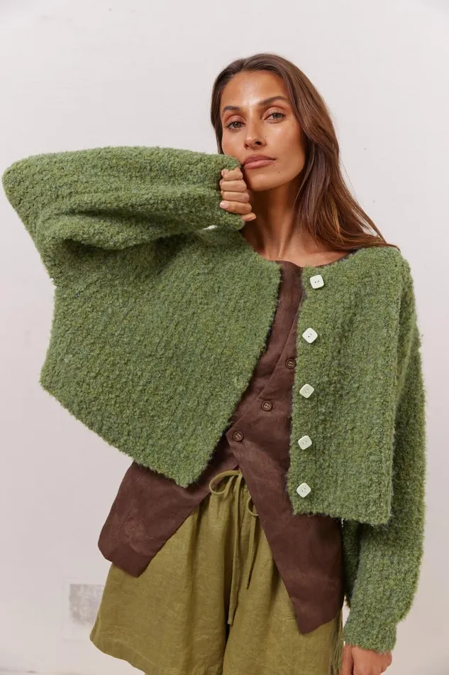 VRG GRL Elsie Knit Cardigan Green Women Cardigans