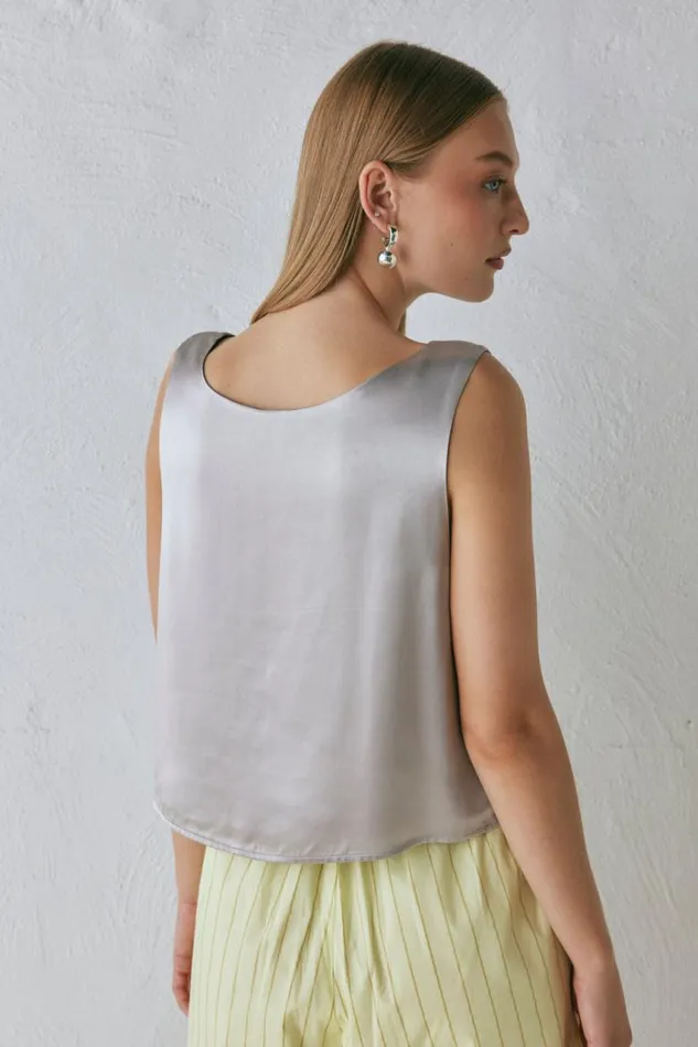 VRG GRL Lira Satin Top Silver Women Sleeveless