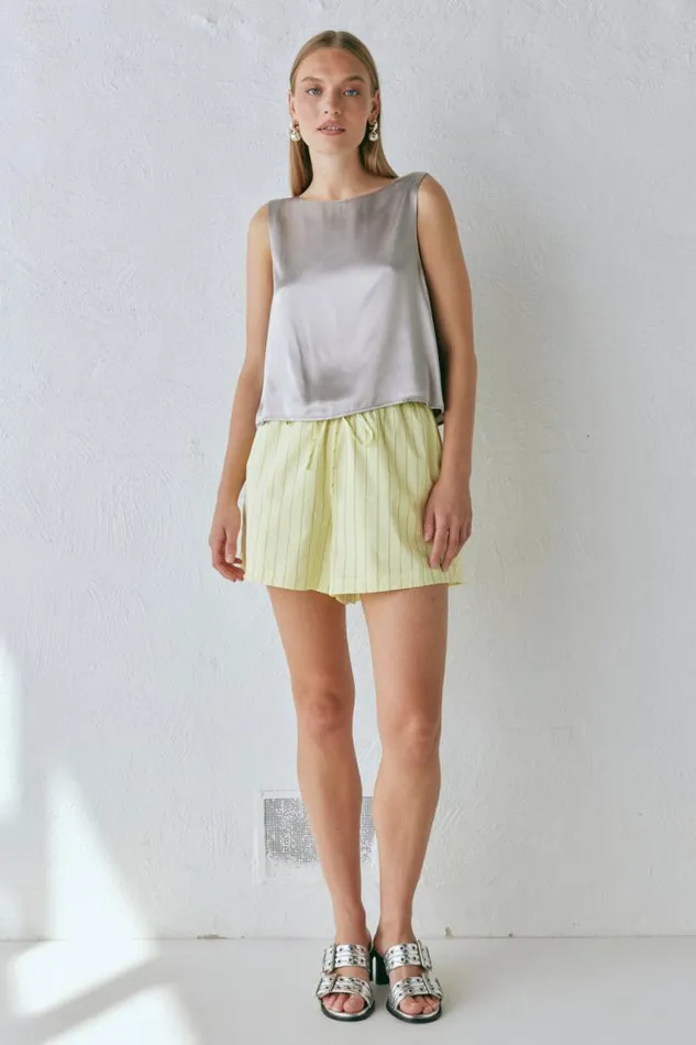 VRG GRL Lira Satin Top Silver Women Sleeveless
