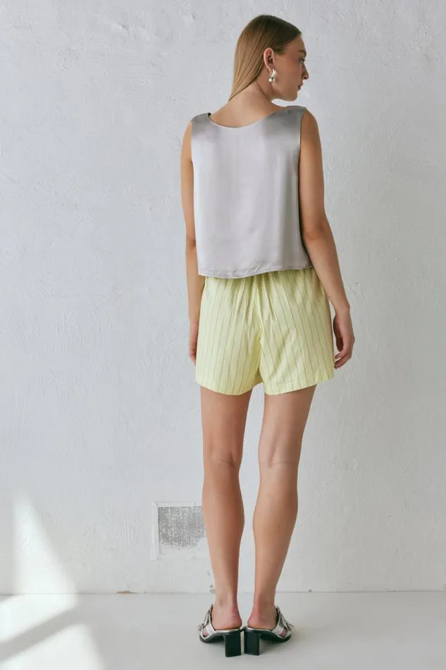 VRG GRL Lira Satin Top Silver Women Sleeveless