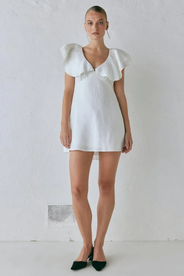 VRG GRL Party Nights Linen Mini Dress White Women Mini Dresses