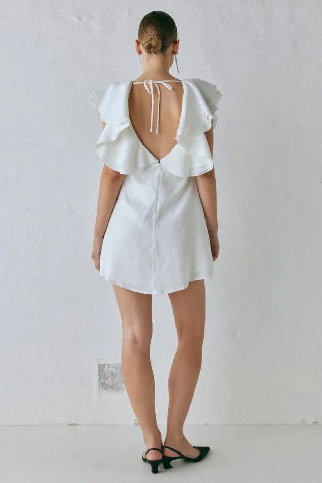 VRG GRL Party Nights Linen Mini Dress White Women Mini Dresses