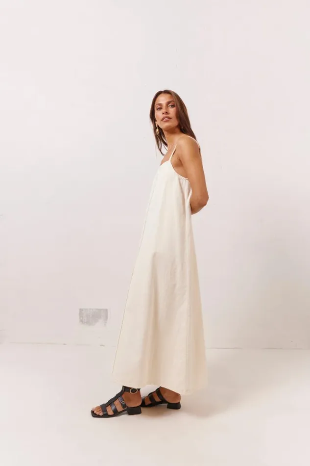 VRG GRL Ruth Denim Midi Dress Cream Women MidiMaxi Dresses