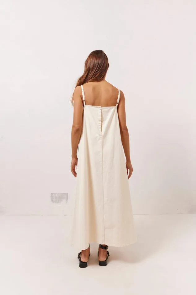 VRG GRL Ruth Denim Midi Dress Cream Women MidiMaxi Dresses