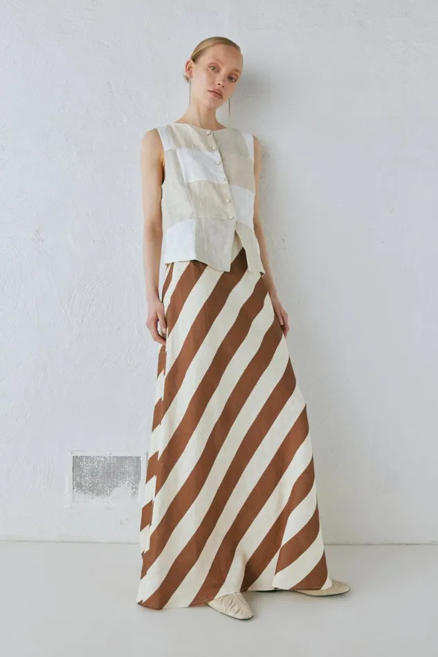 VRG GRL Sun Linen Maxi Skirt Stripe Women Skirts