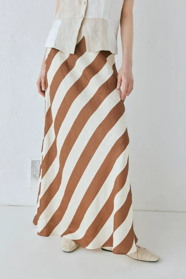 VRG GRL Sun Linen Maxi Skirt Stripe Women Skirts
