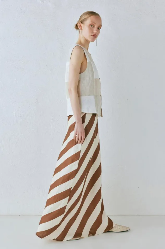 VRG GRL Sun Linen Maxi Skirt Stripe Women Skirts