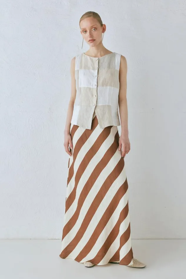 VRG GRL Sun Linen Maxi Skirt Stripe Women Skirts