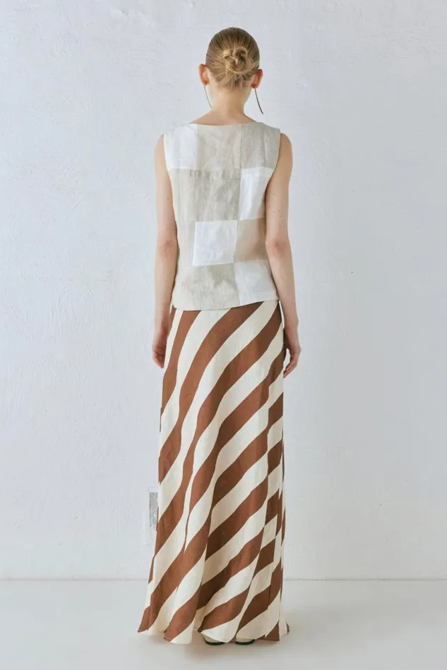 VRG GRL Sun Linen Maxi Skirt Stripe Women Skirts