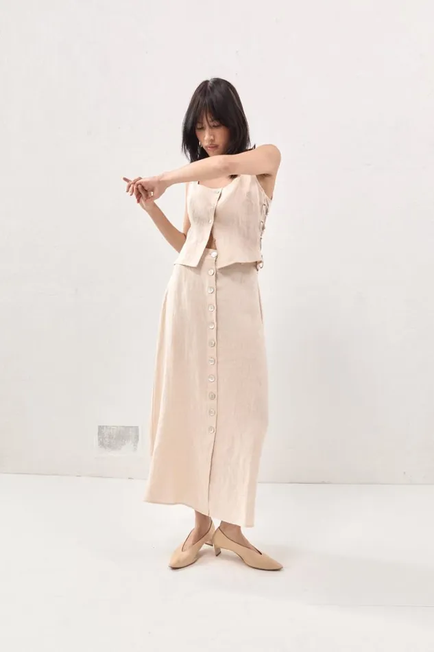 VRG GRL Thames Linen Midi Skirt Natural Women Skirts