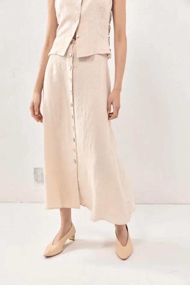 VRG GRL Thames Linen Midi Skirt Natural Women Skirts