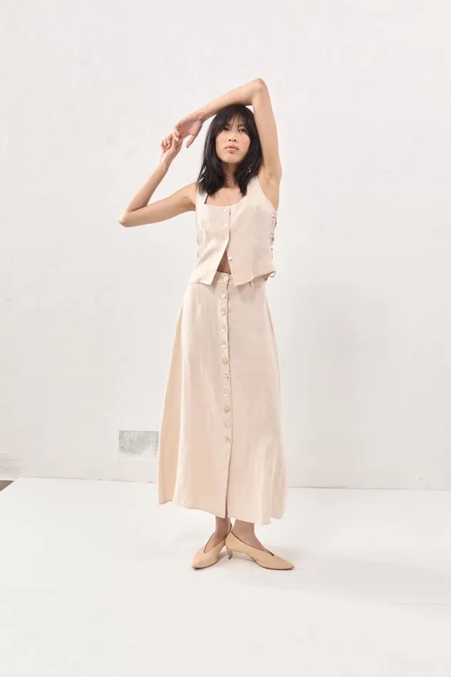 VRG GRL Thames Linen Midi Skirt Natural Women Skirts