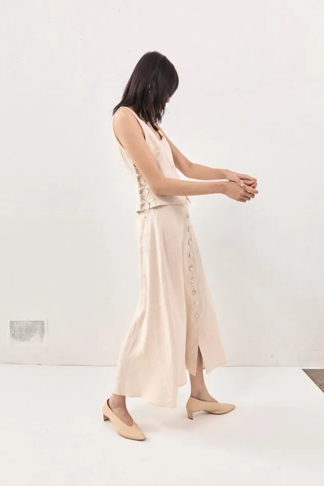 VRG GRL Thames Linen Midi Skirt Natural Women Skirts