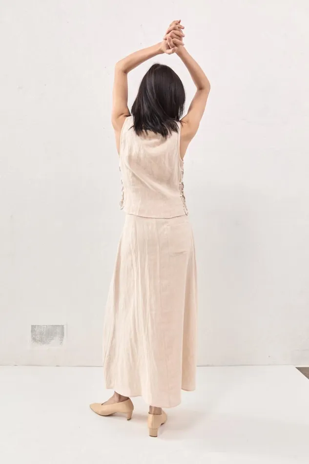 VRG GRL Thames Linen Midi Skirt Natural Women Skirts