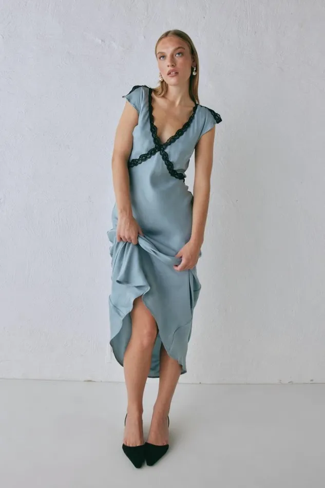 VRG GRL The Ivy Bias Cut Maxi Dress Steel Women MidiMaxi Dresses