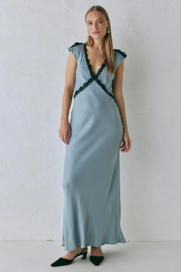 VRG GRL The Ivy Bias Cut Maxi Dress Steel Women MidiMaxi Dresses