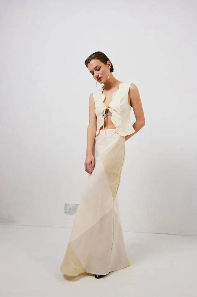 VRG GRL Valencia Bias Cut Linen Maxi Skirt Cream Women Skirts