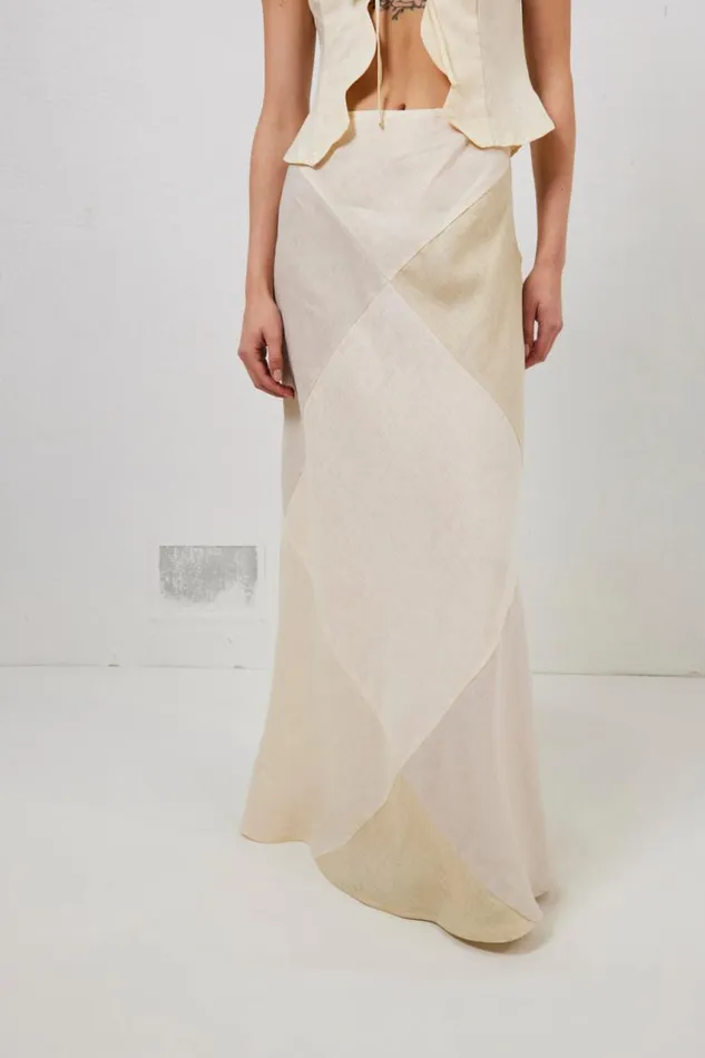 VRG GRL Valencia Bias Cut Linen Maxi Skirt Cream Women Skirts