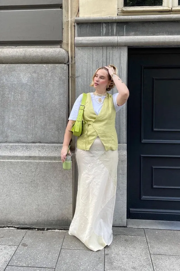 VRG GRL Valencia Bias Cut Linen Maxi Skirt Cream Women Skirts