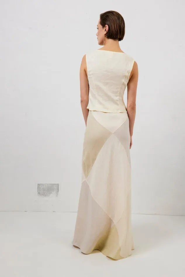 VRG GRL Valencia Bias Cut Linen Maxi Skirt Cream Women Skirts