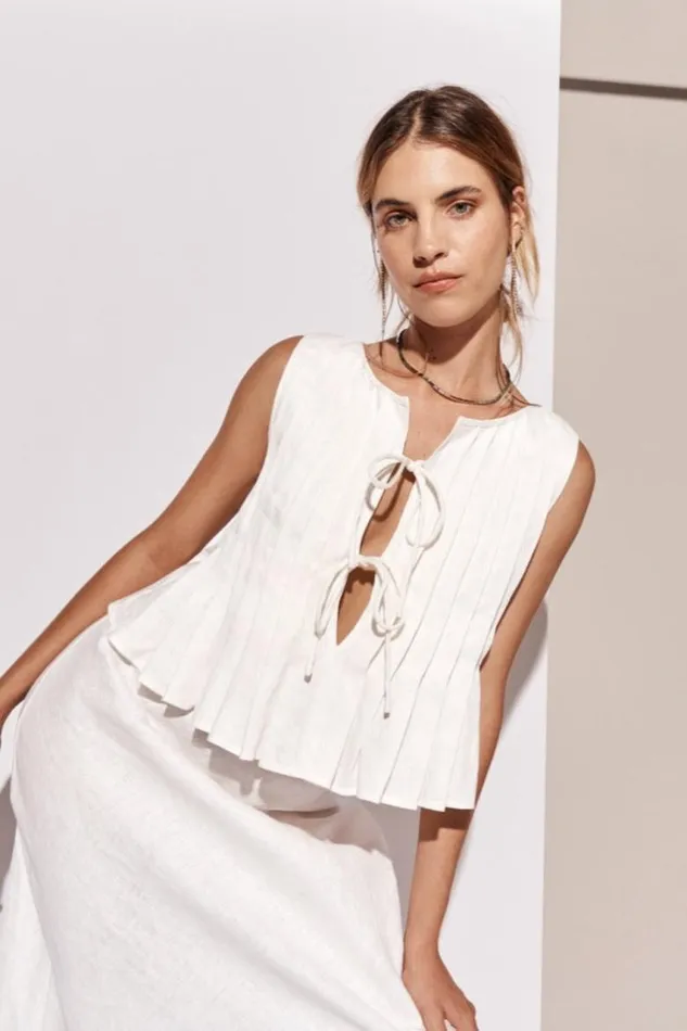 VRG GRL Valeria Linen Top White Women Sleeveless