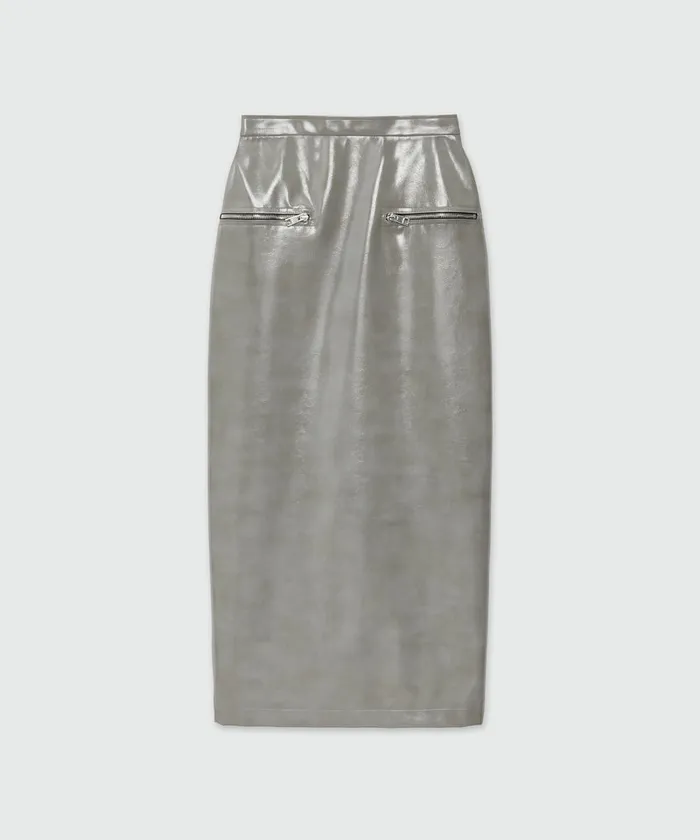 White Patent Leather Midi Skirt Women MSGM Skirts