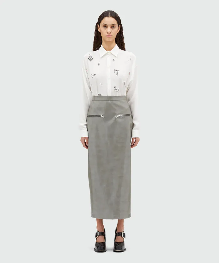 White Patent Leather Midi Skirt Women MSGM Skirts
