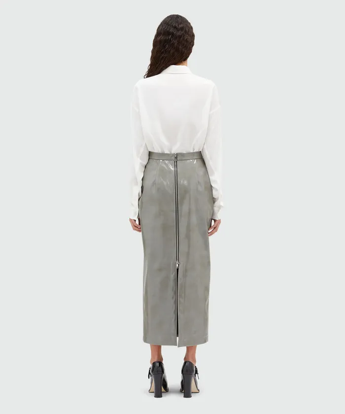 White Patent Leather Midi Skirt Women MSGM Skirts