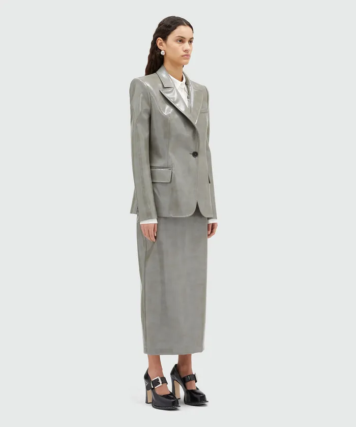 White Patent Leather Midi Skirt Women MSGM Skirts