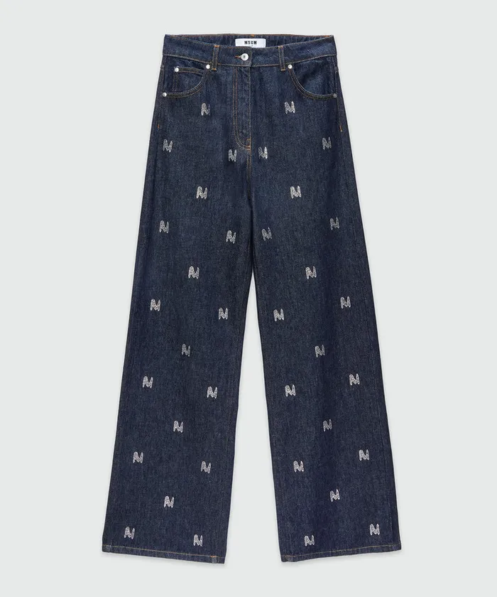 WideLeg Denim Pants With 034Themwave034 Motif Women MSGM Pants And Shorts