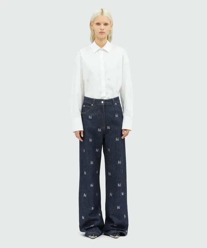 WideLeg Denim Pants With 034Themwave034 Motif Women MSGM Pants And Shorts