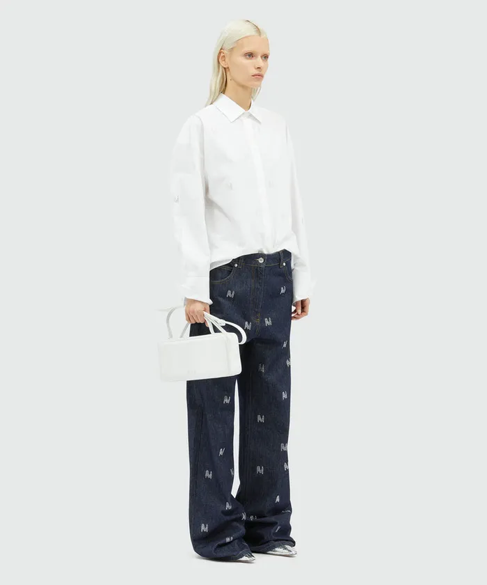 WideLeg Denim Pants With 034Themwave034 Motif Women MSGM Pants And Shorts