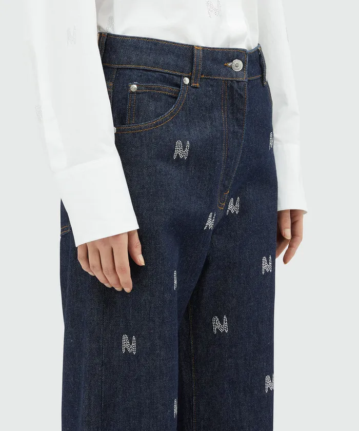 WideLeg Denim Pants With 034Themwave034 Motif Women MSGM Pants And Shorts