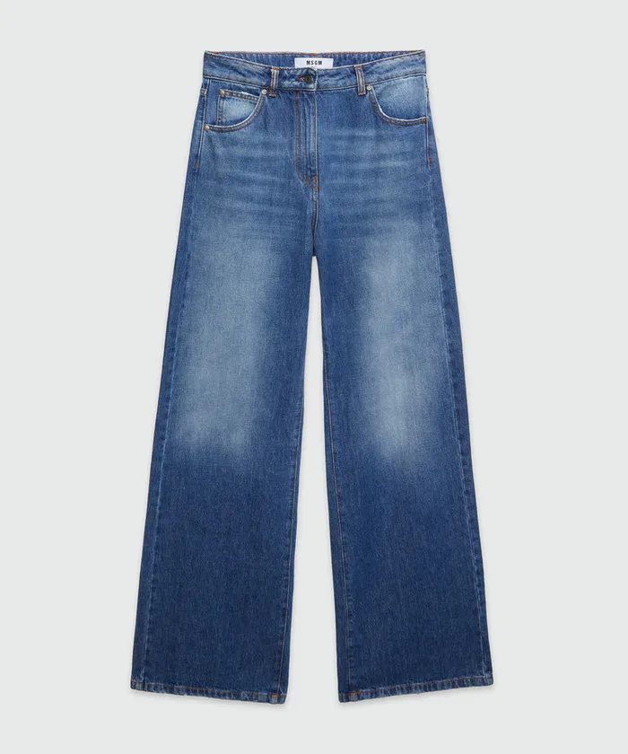 WideLeg PreWashed Effect Blue Denim Pants Women MSGM Pants And Shorts