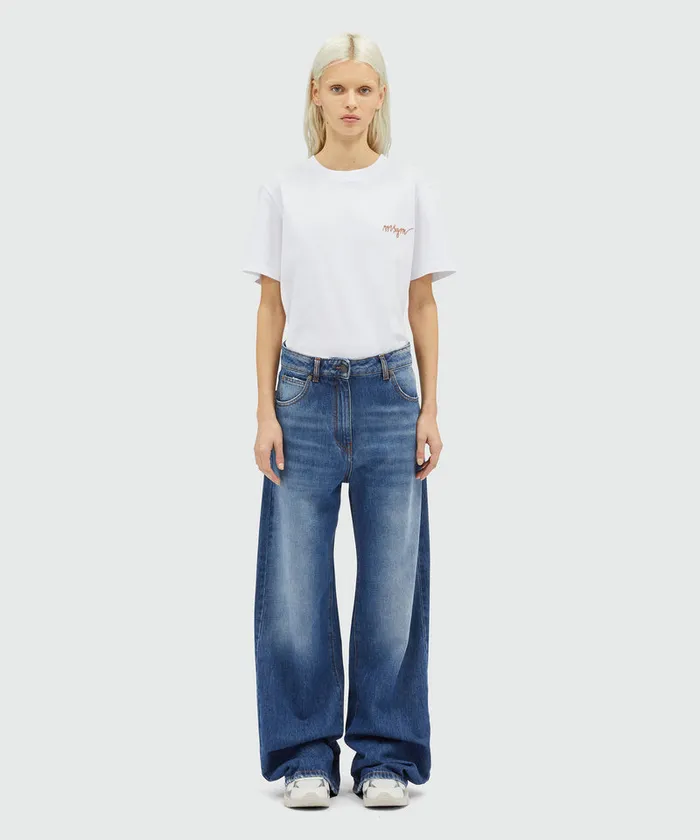 WideLeg PreWashed Effect Blue Denim Pants Women MSGM Pants And Shorts