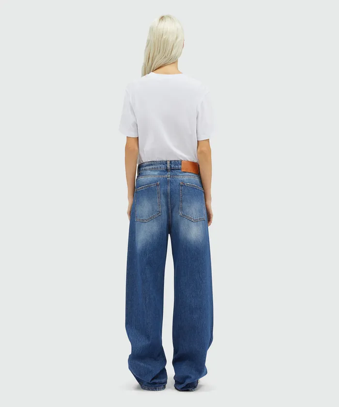 WideLeg PreWashed Effect Blue Denim Pants Women MSGM Pants And Shorts
