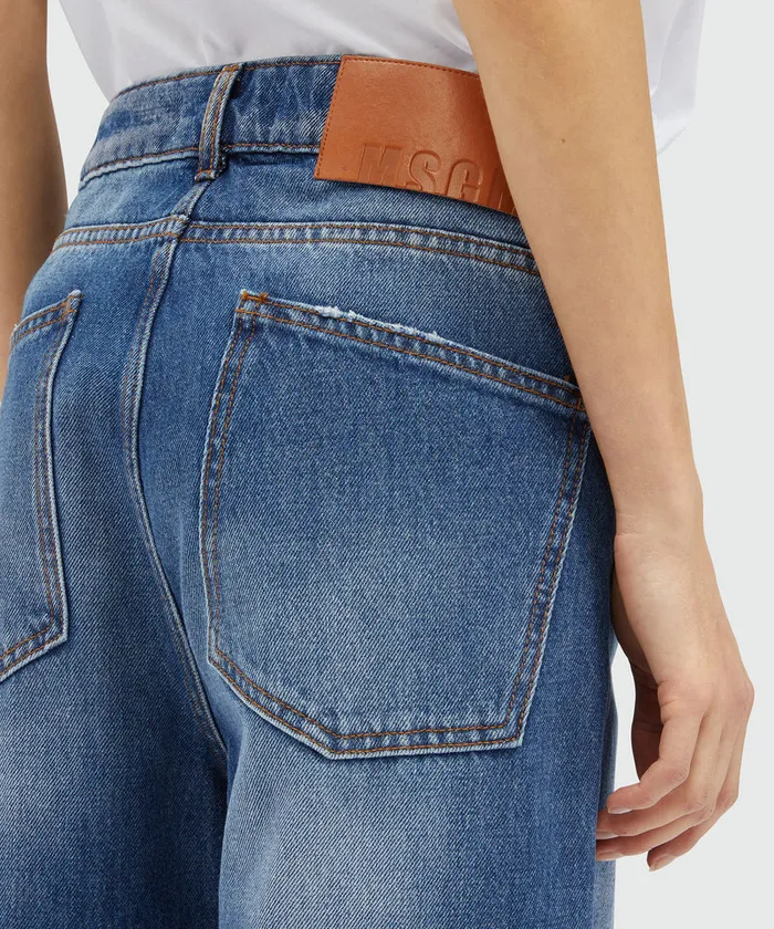 WideLeg PreWashed Effect Blue Denim Pants Women MSGM Pants And Shorts