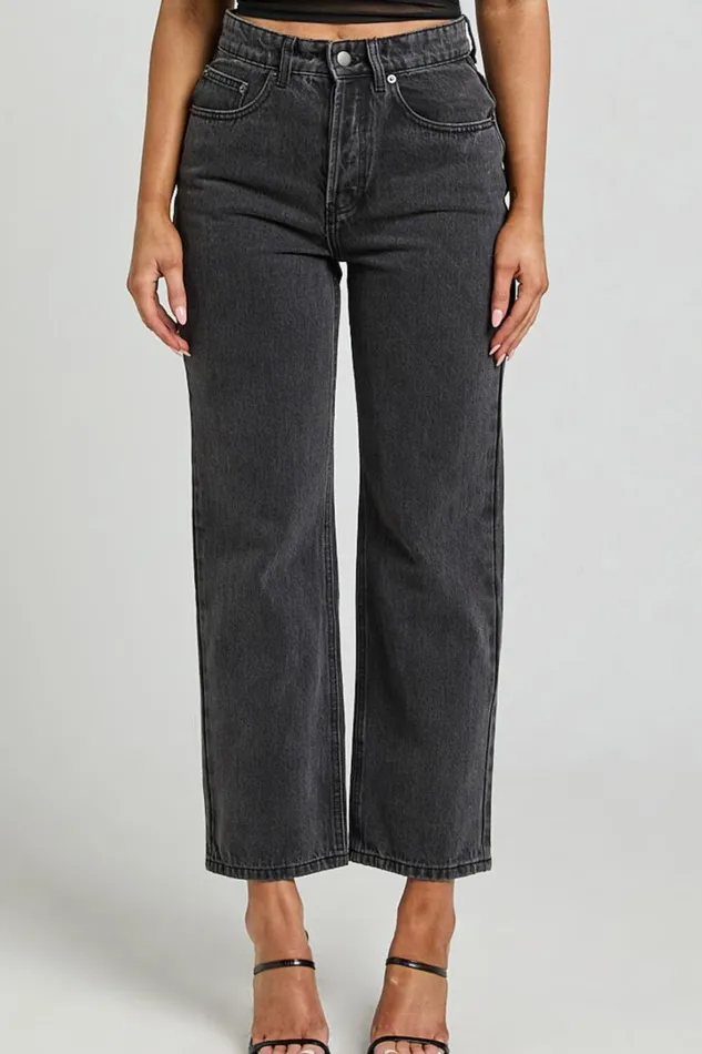Wilkins Jeans 8211 High Waisted Straight Leg Cropped Hem Jeans In Washed Black Women Showpo Conscious