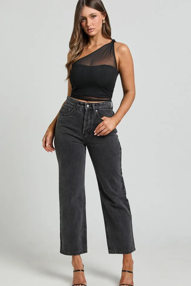 Wilkins Jeans 8211 High Waisted Straight Leg Cropped Hem Jeans In Washed Black Women Showpo Conscious