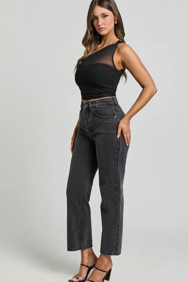 Wilkins Jeans 8211 High Waisted Straight Leg Cropped Hem Jeans In Washed Black Women Showpo Conscious
