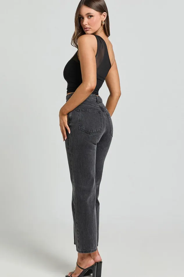 Wilkins Jeans 8211 High Waisted Straight Leg Cropped Hem Jeans In Washed Black Women Showpo Conscious