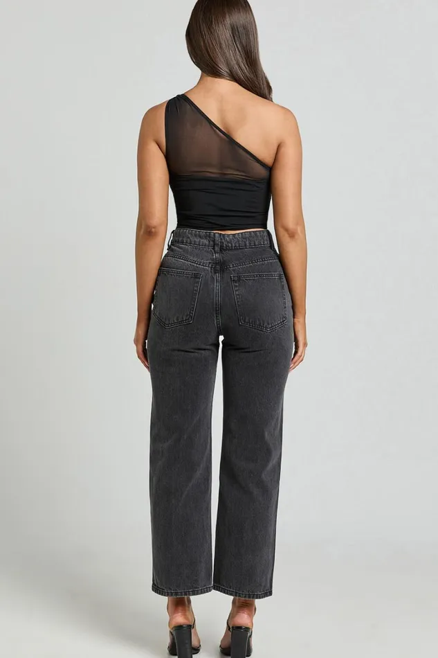 Wilkins Jeans 8211 High Waisted Straight Leg Cropped Hem Jeans In Washed Black Women Showpo Conscious