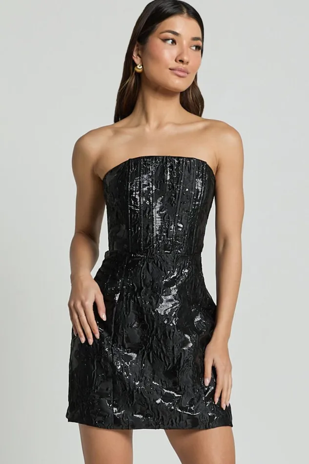 Willa Mini Dress 8211 Jacquard Strapless Corset Dress In Black Women Showpo Dresses