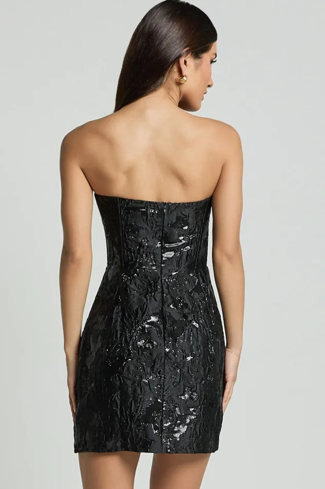 Willa Mini Dress 8211 Jacquard Strapless Corset Dress In Black Women Showpo Dresses