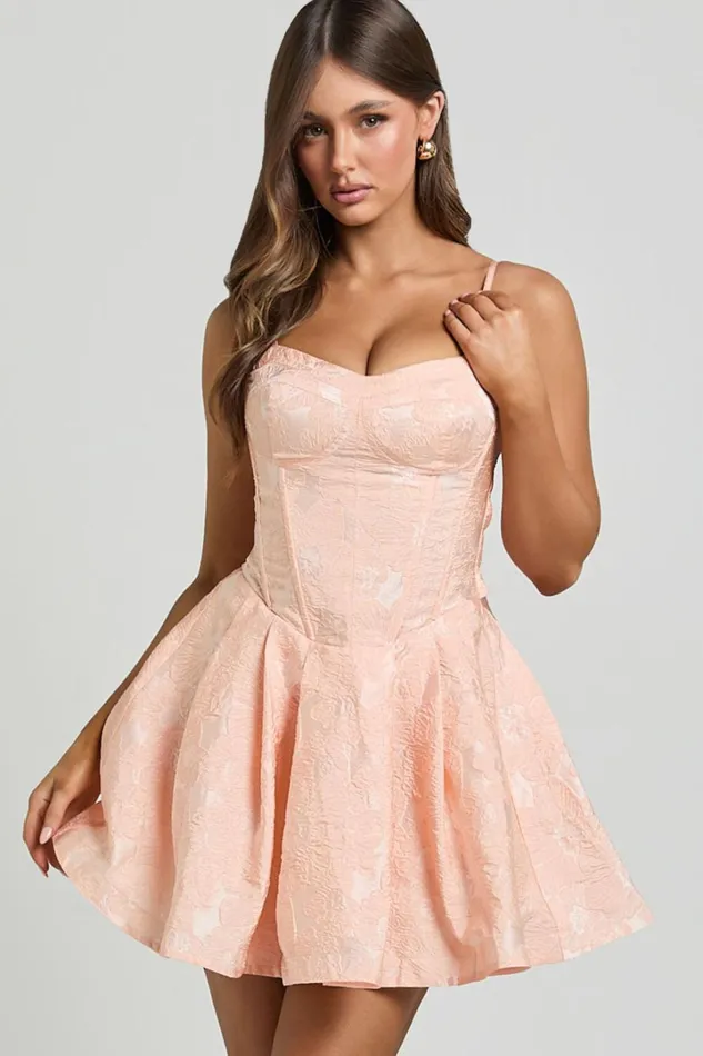 Winona Mini Dress 8211 Sweetheart Corset Tie Back Dress In Peach Women Showpo Dresses